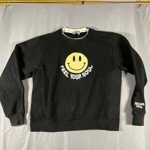 Smiley Face Graphic Crewneck Mens Medium Black Sweatshirt Feel Your Soul‎